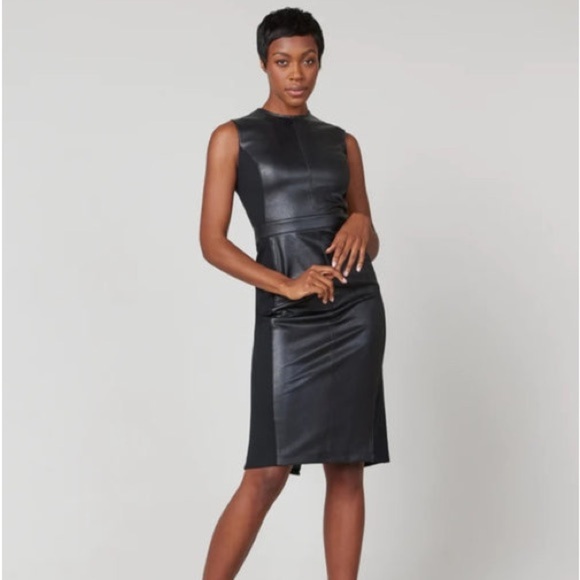 SPANX Dresses & Skirts - NWT SPANX Leather Like Combo Dress Large Black